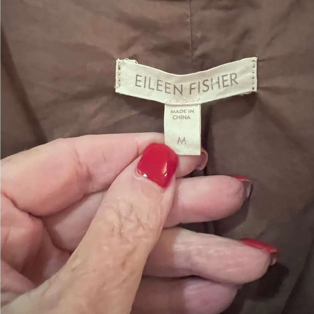 Eileen Fisher Short Sleeve Collared Faux Wrap A-Line Brown Silk Blend Dress Sz M - Image 3