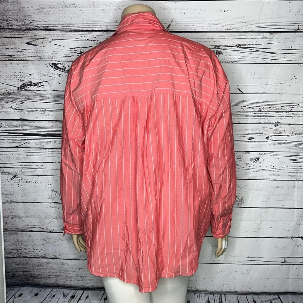 American Eagle NWT Size XL Pink & White Stripe Oversized Button Down Shirt Top - Image 3