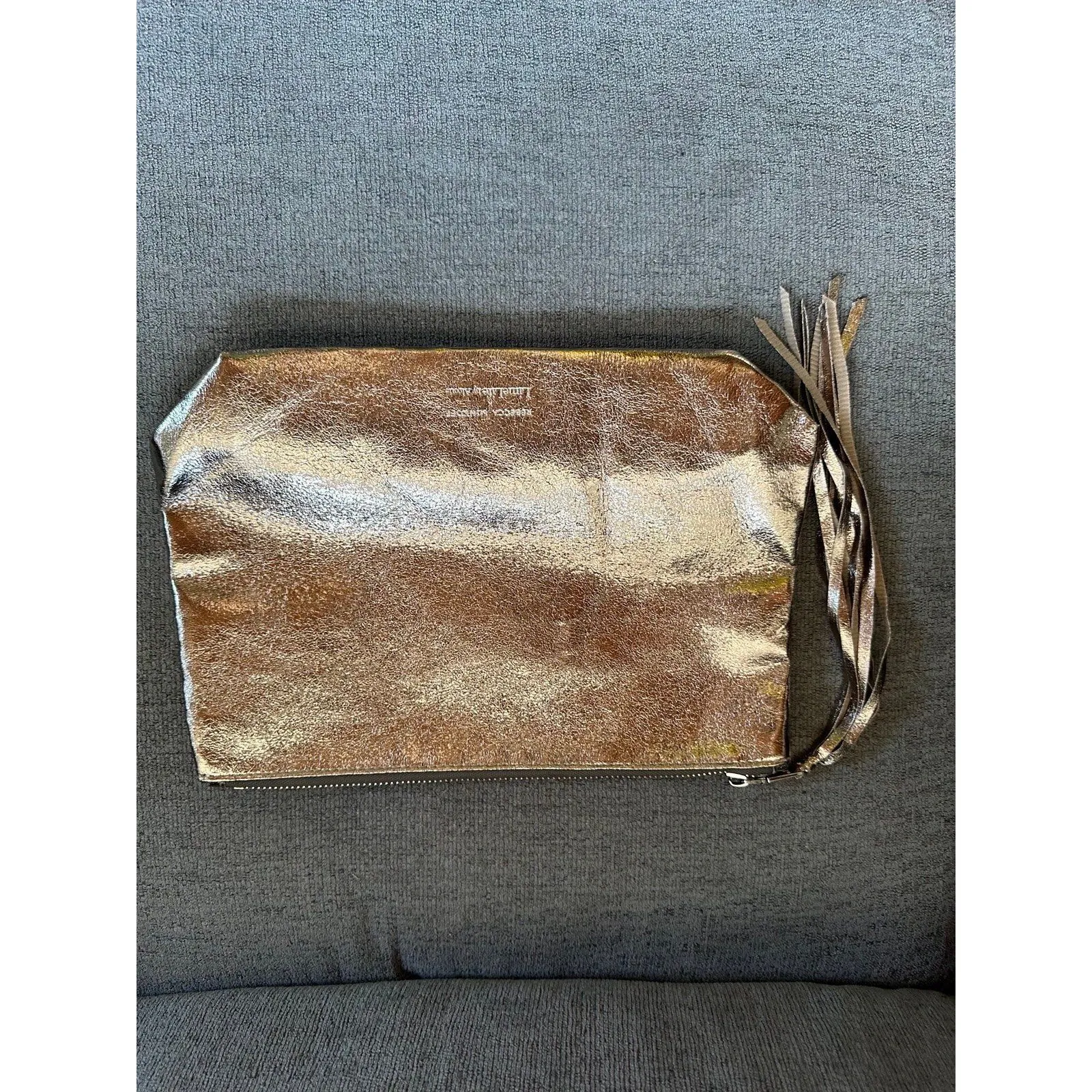 Rebecca Minkoff LimeLife By Alcone Metallic Gold Medium Tassel Clutch Purse - Image 2
