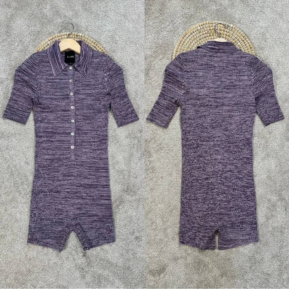 Le Ore Women’s Rimini Collared Romper Playsuit Ribbed Shortsleeve in Purple M Size M - Image 4