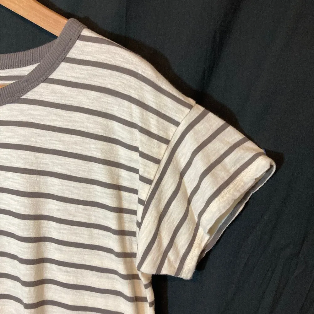 Madewell Cotton White Gray Striped Crew Neck Short Sleeve Tee T-Shirt Top - Image 2