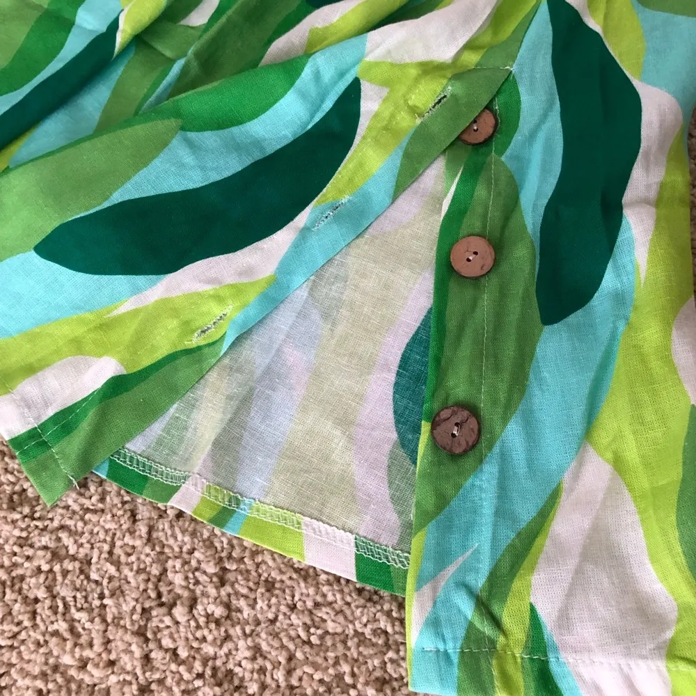 CRISTINA VERGANI Made In Italy Linen Blend Green Print Dress S - Image 5