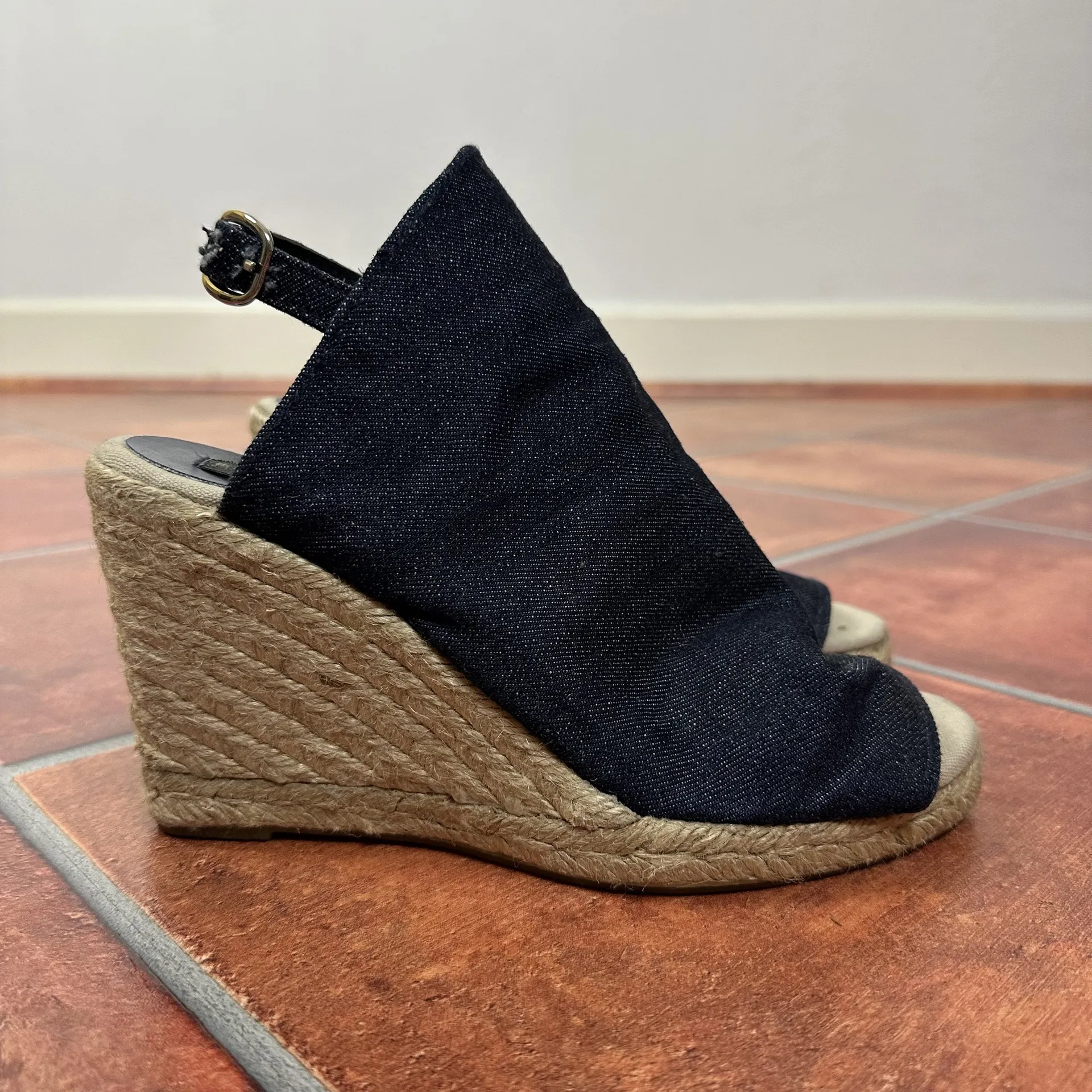 Maria Pino Denim Espadrille Slingback Open Toe Wedge Sandals Size US 9 Blue - Image 3