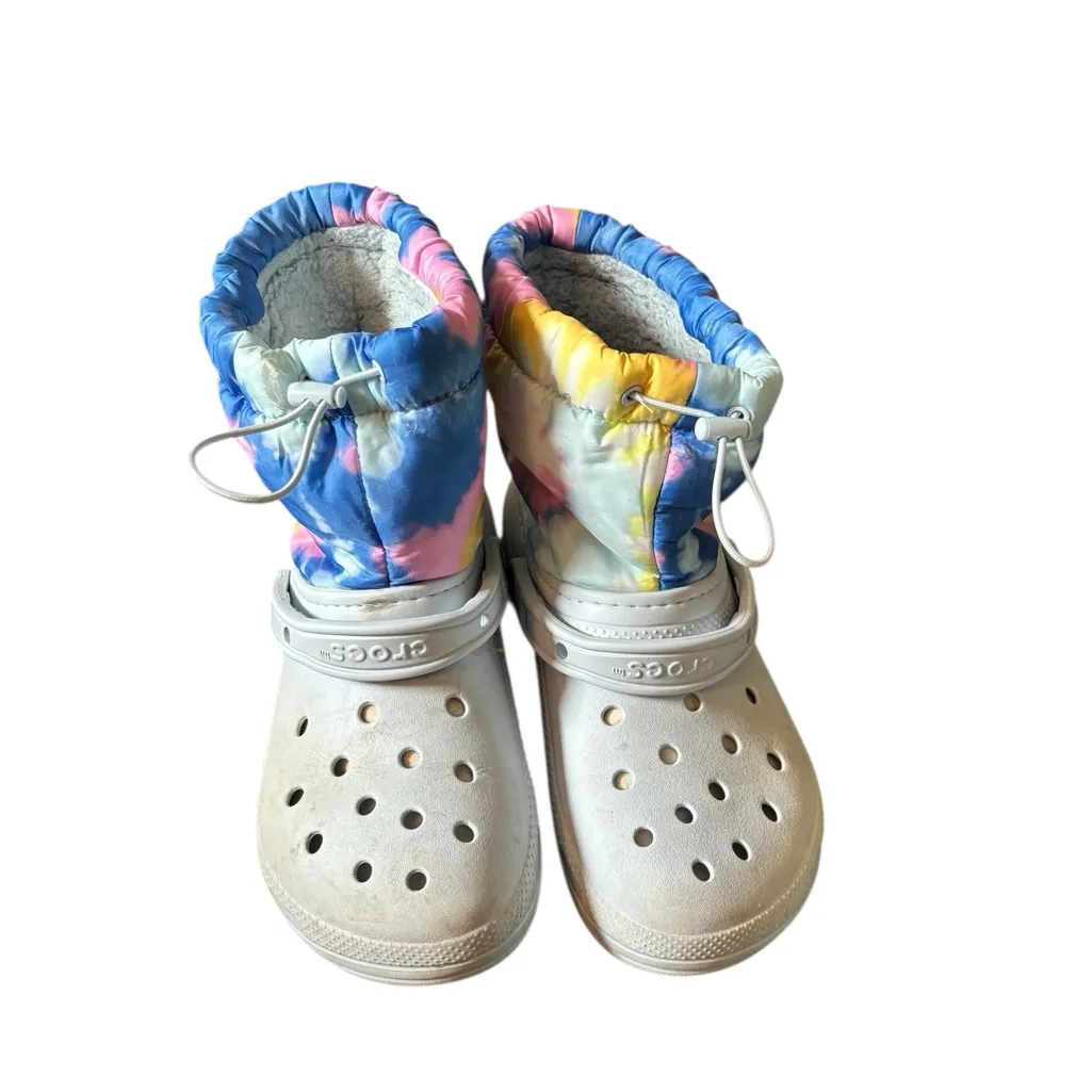 Crocs Classic Lined Neo Puff Boots W/10 M/8 In Tie-Dye Mineral Blue Fleece Lined - Image 2