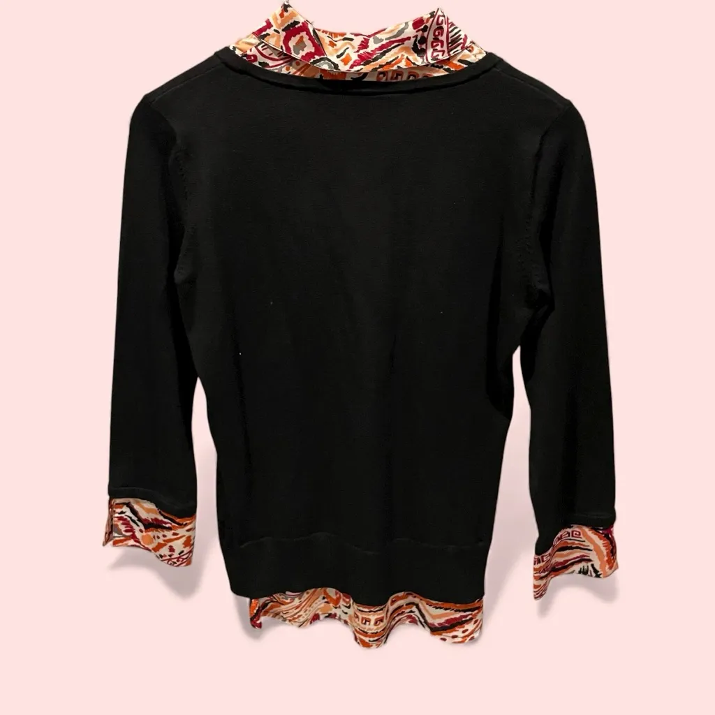 Cute vintage 90s-Y2K silk blend cardigan sweater aztec blouse combo top - Image 4