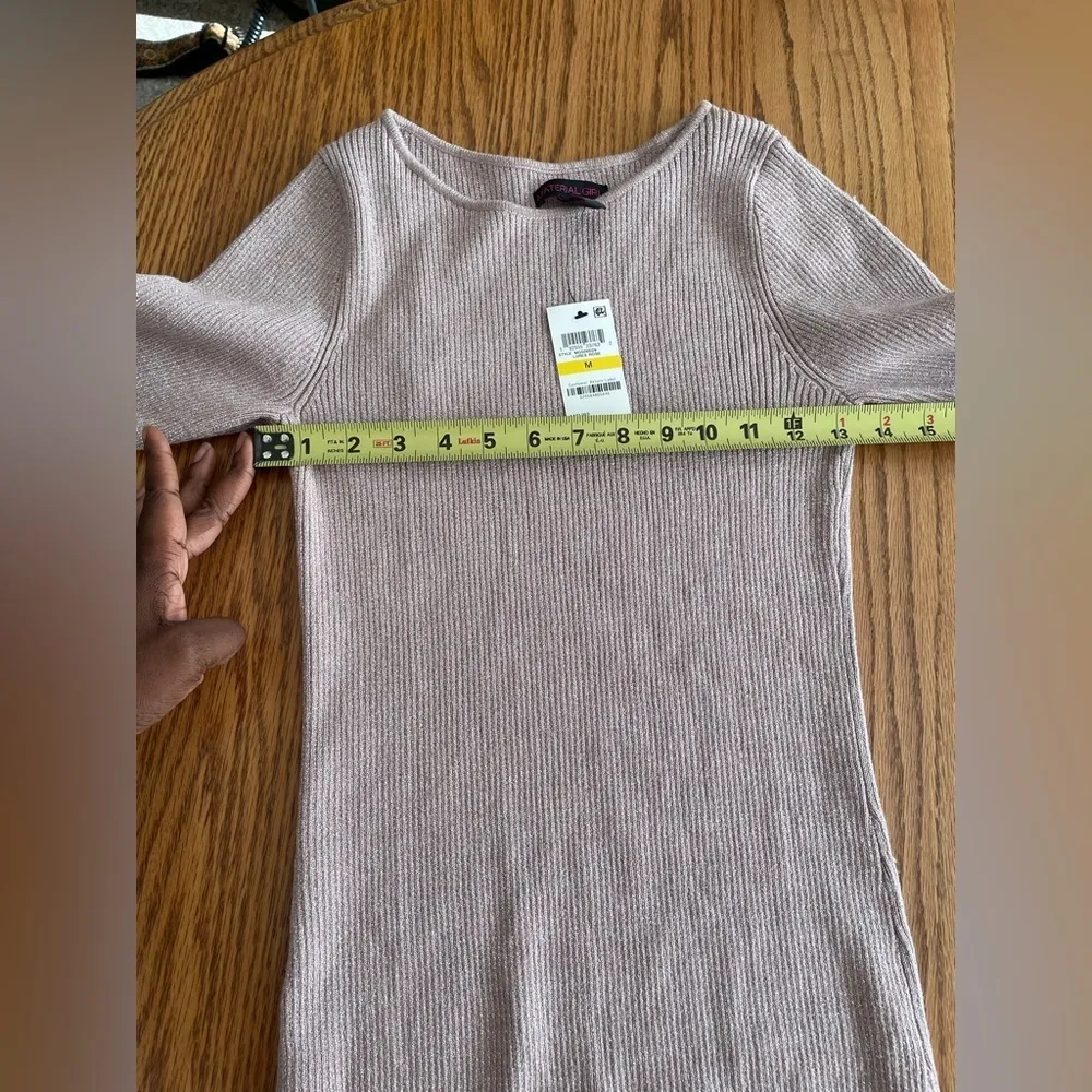 Material Girl Lurex Rose Metallic Bell Sleeved Ribbed Sweater Dress Juniors Sz M - Image 8