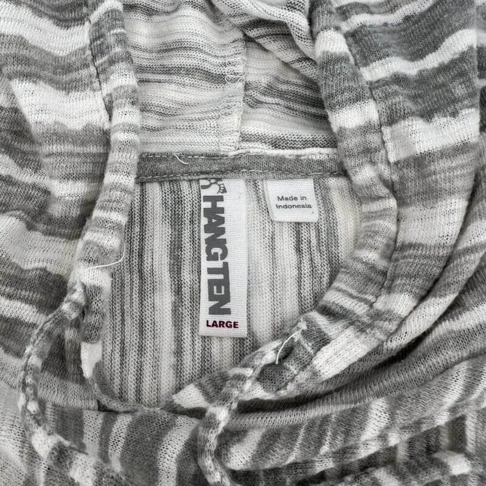 Hang Ten Gray and White Striped Sheer Cotton Beach Cover Hoodie Women's Size L - Image 3