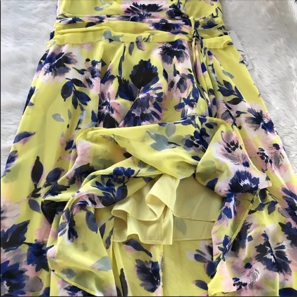 ELIZA J Yellow Floral Print Chiffon Maxi Dress Sleeveless High Lo Hem Size 2 New - Image 10