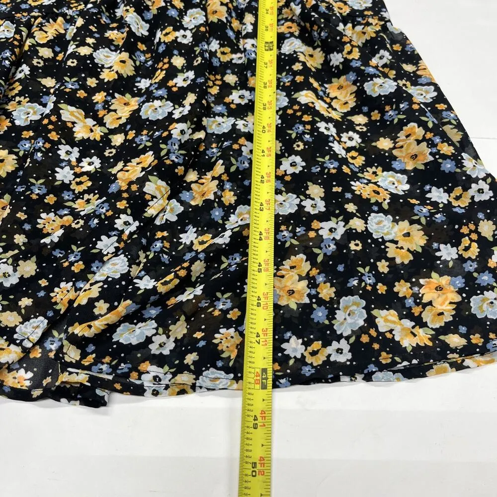 Lulus Y2K Babydoll Floral Chiffon Midi Dress Size Small Black Romantic Fairy - Image 15