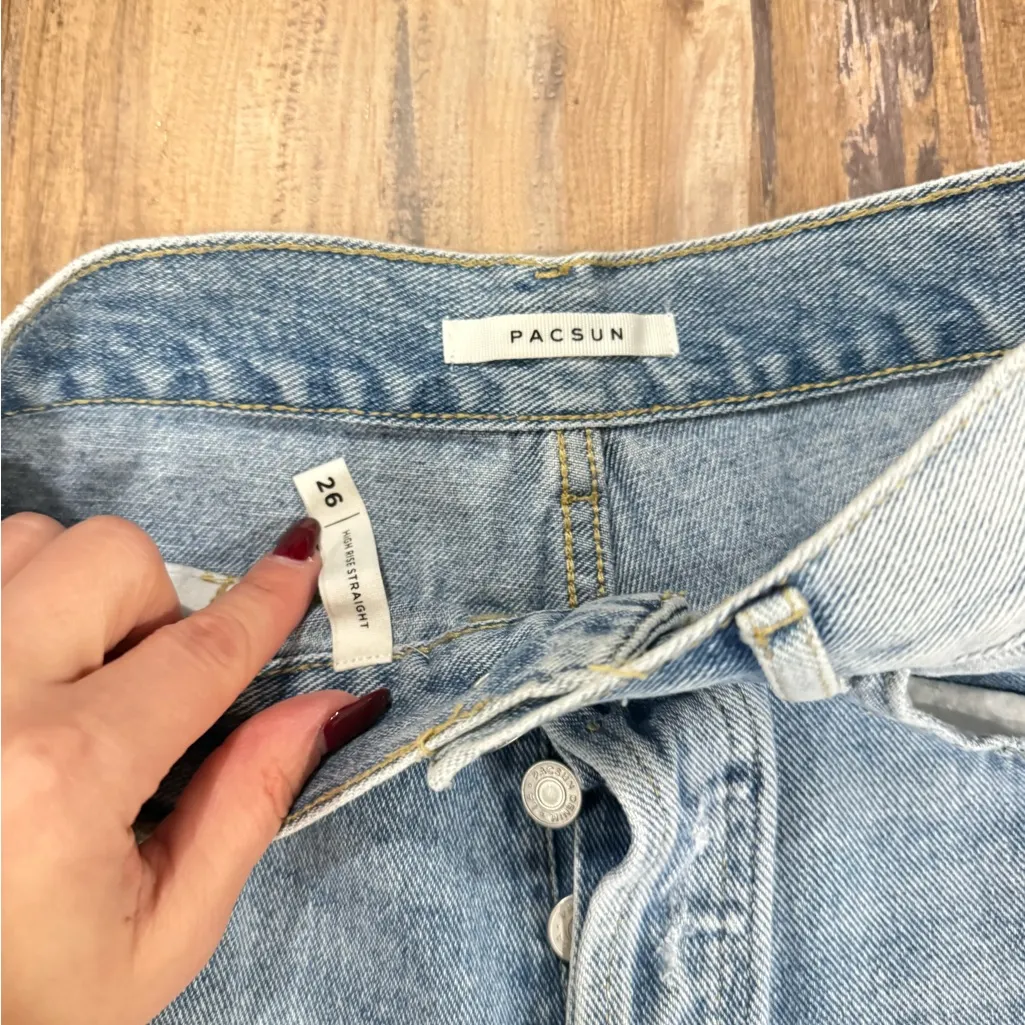 PacSun Light Blue Distressed Straight Leg Jeans - Image 2