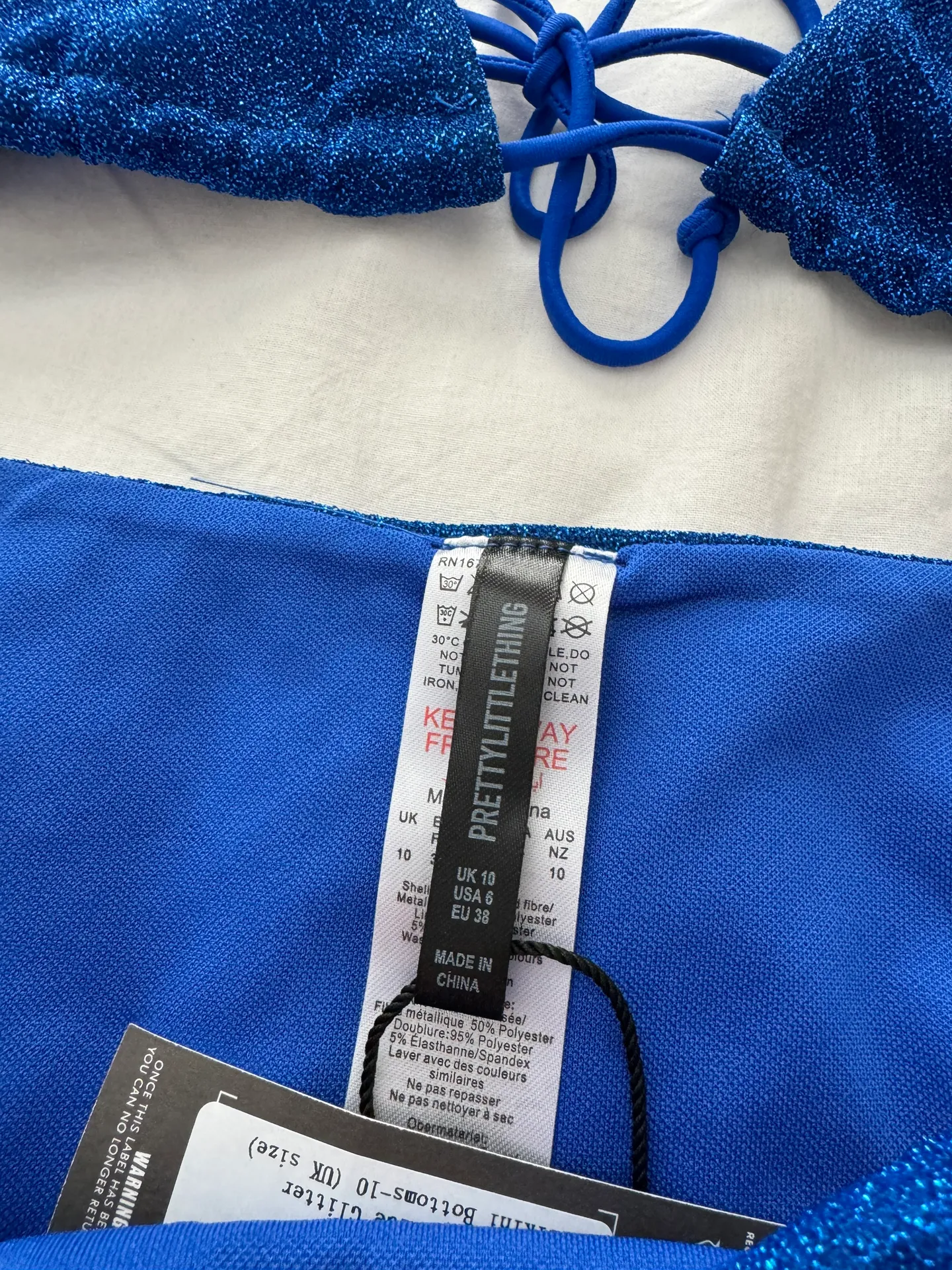 Pretty Little Thing  Blue Cobalt Glitter Bikini Set - Image 5