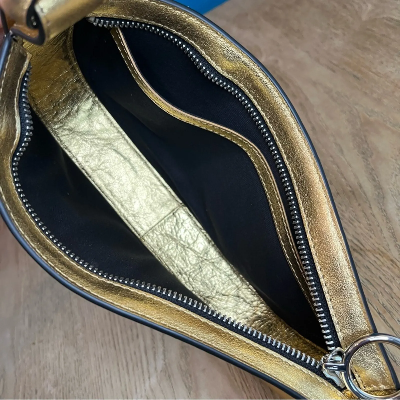 Behno New York Ina Mini Pouchette Metallic Gold Leather Shoulder Bag - Image 6