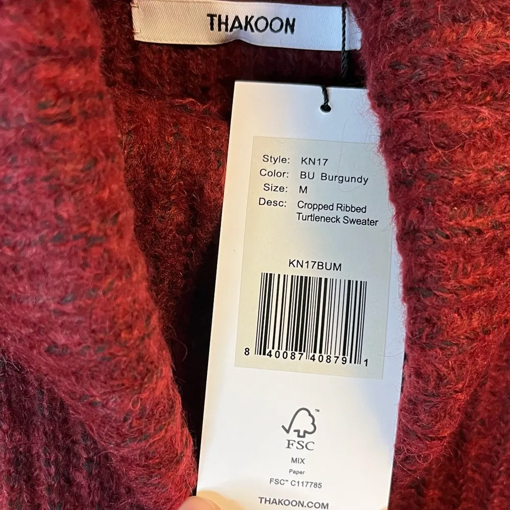 Thakoon Sweater Burgundy Red Cropped Ribbed Turtleneck Knit Sz M NWT Size M - Image 5