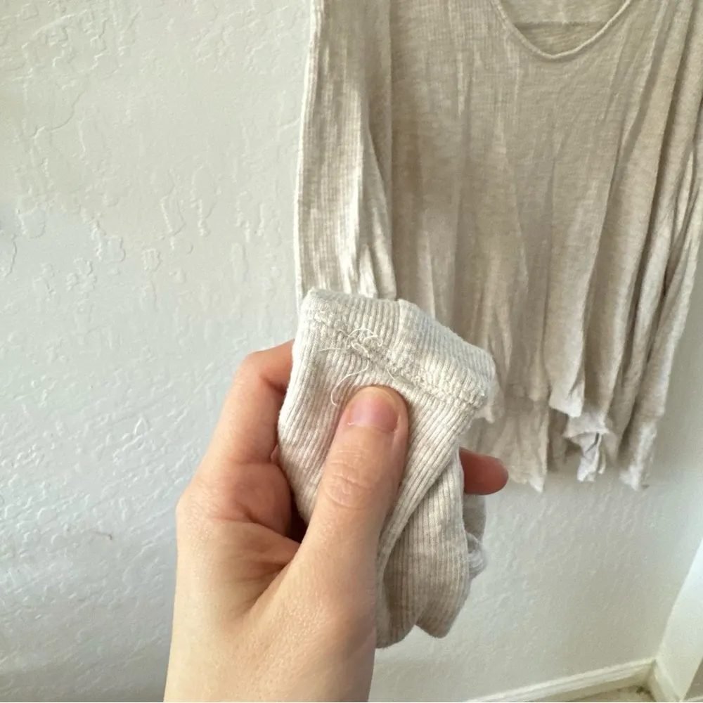 Free People Oversized Waffle Knit Thermal Top Beige Cream Medium - Image 4