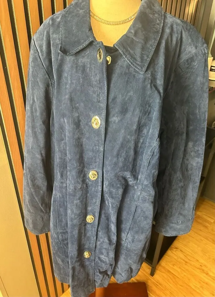 Dennis Basso blue suede jacket size 3x stylish heavy - Image 1