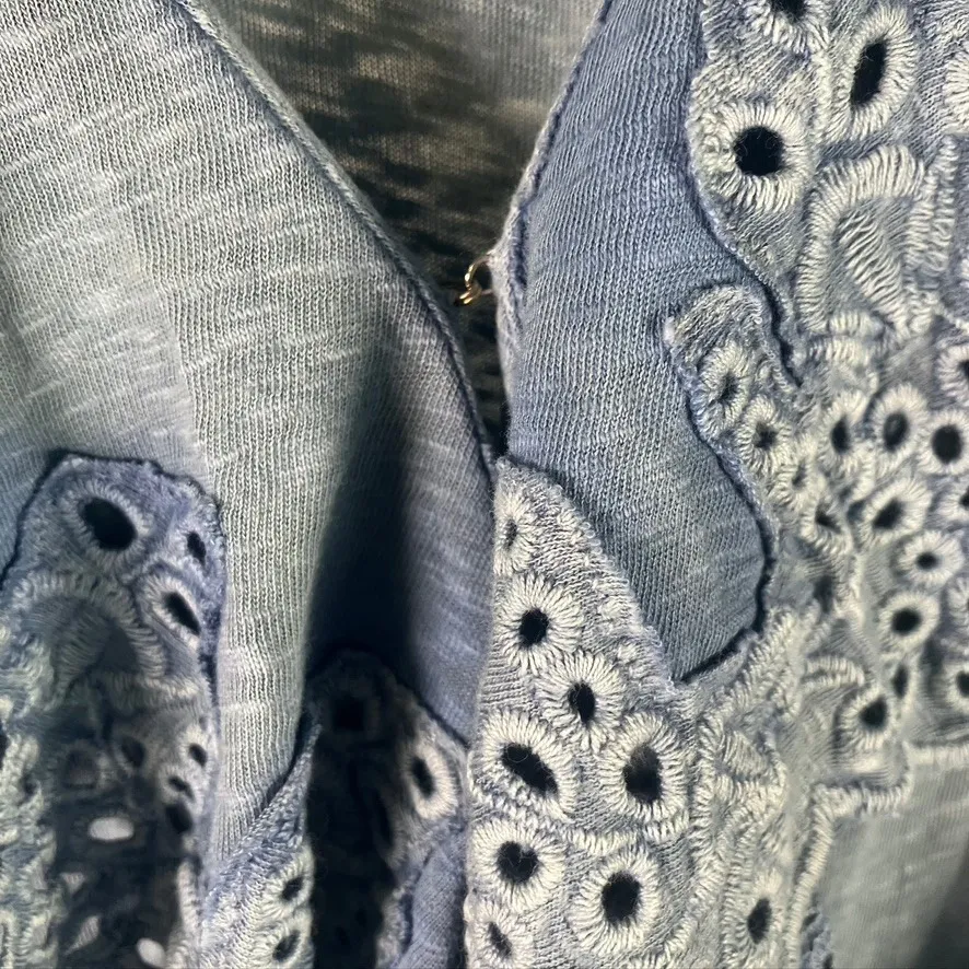 Soft Surroundings Petite Medium Blue Jumpsuit Crochet Detail Sleeveless New - Image 4