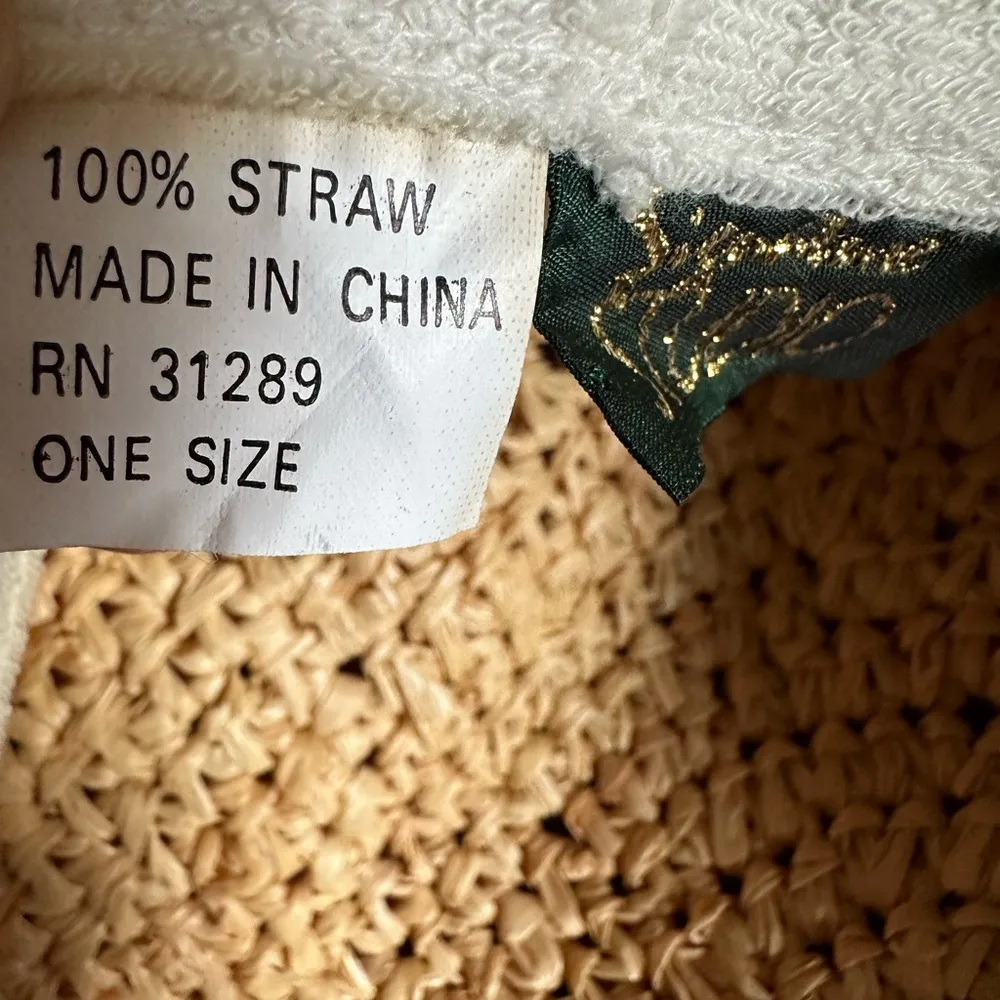 Vintage 90s Thick Chunky Straw Sun Hat with White Bow Signature Studios - Image 6