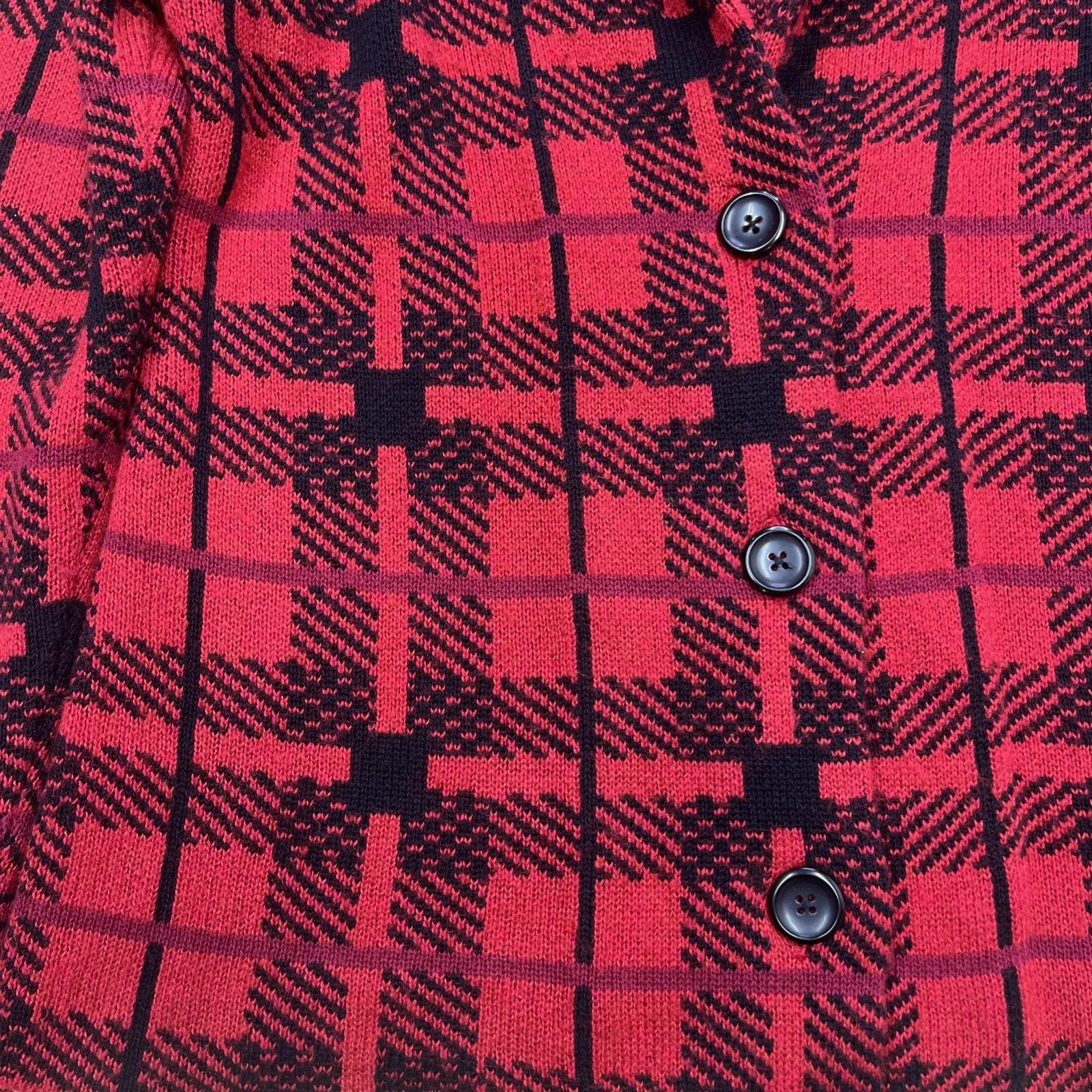 CHRISTOPHER & BANKS Knit Sweater Blazer Red Black Plaid Sz Medium Career Mature - Image 5