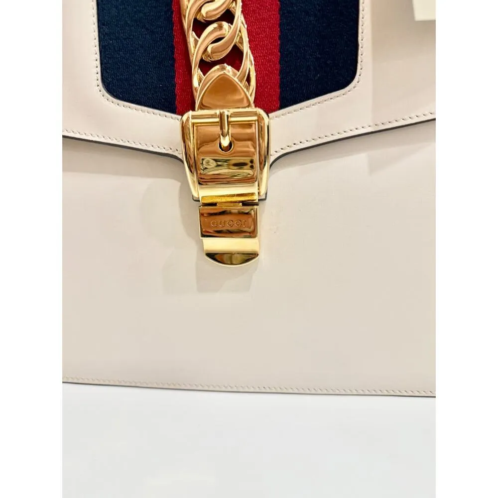 Gucci Large Sylvie 1969 Leather Handbag with Removable Strap White - Image 13
