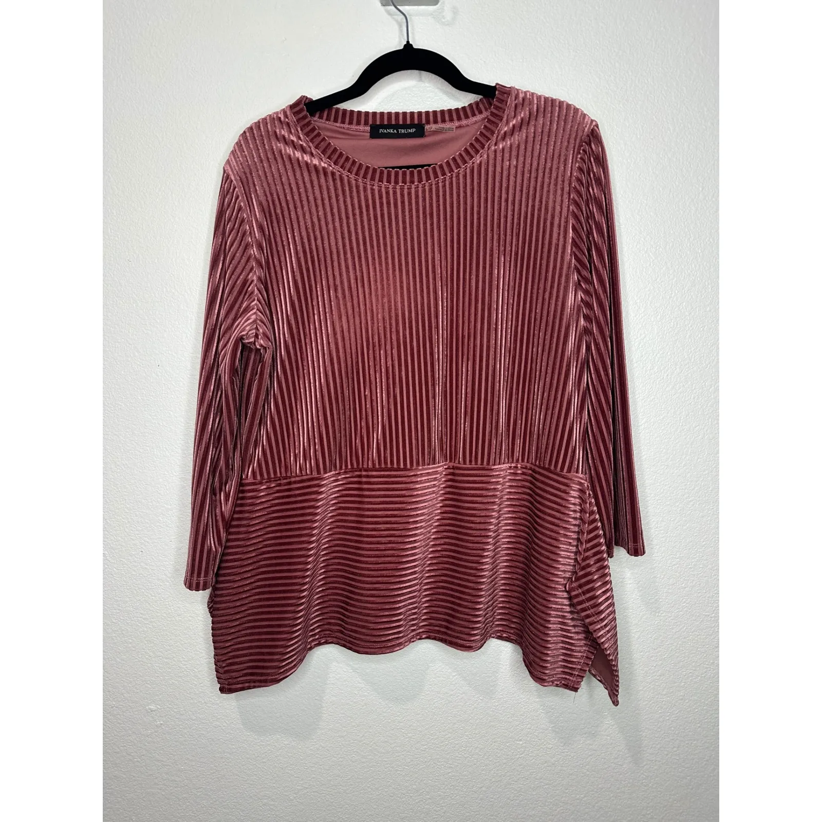 IVANKA TRUMP Velvet Ribbed Peplum Top Rose Gold 3/4 Sleeve Women's Size L - Image 2