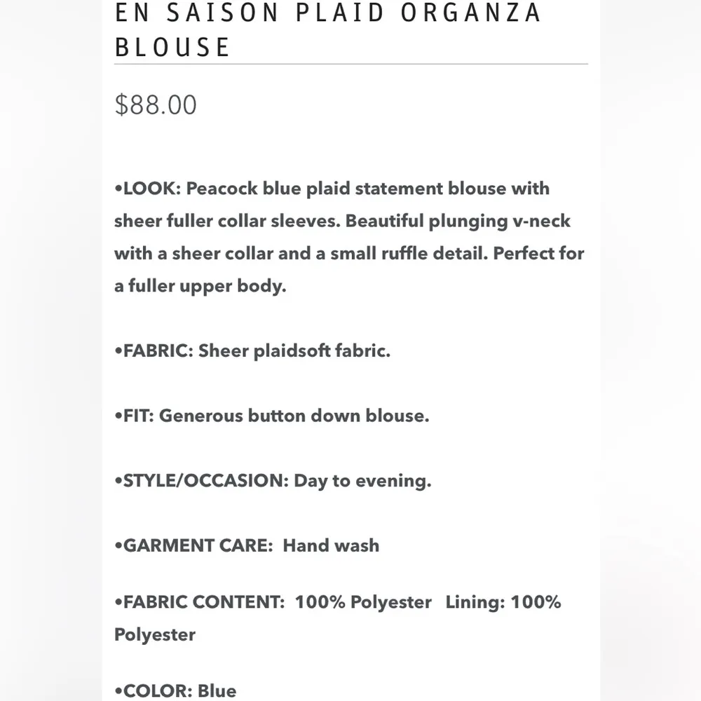 EN SAISON PLAID ORGANZA BLOUSE xs - Image 6