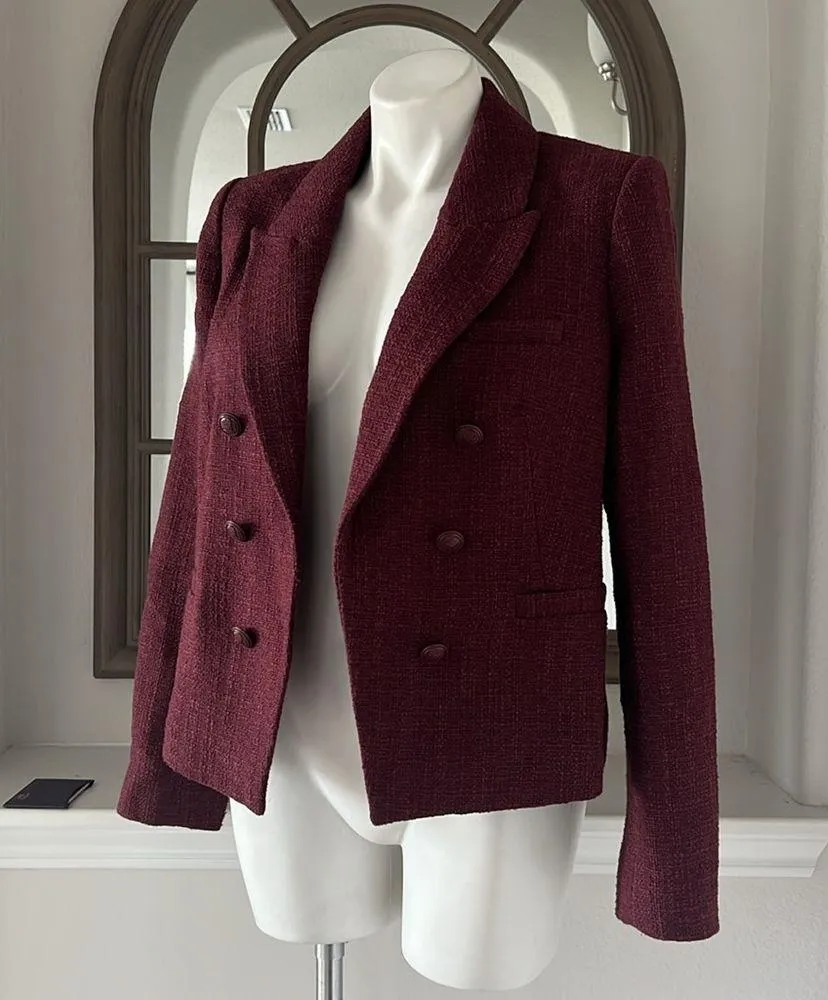ELIE TAHARI Double Breasted Tweed Blazer in Burgundy, Size L Retail $495 - Image 5