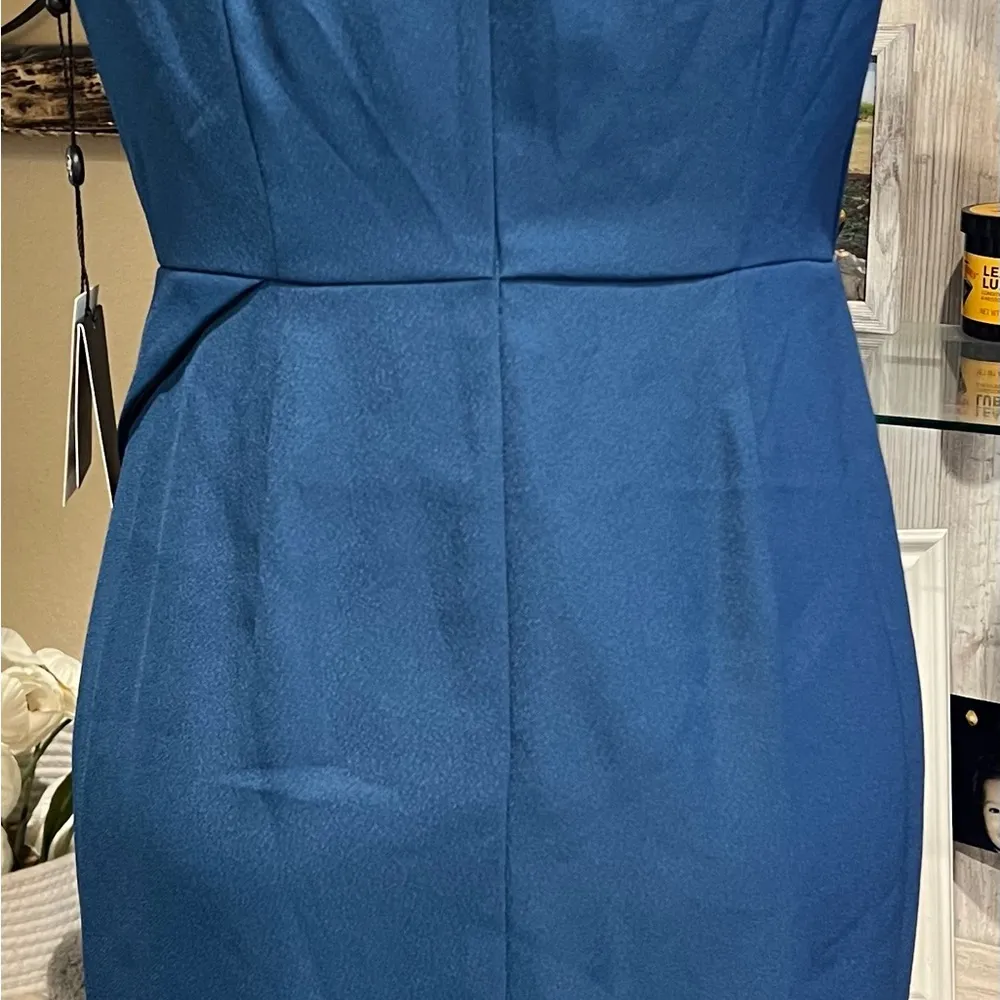 Adrianna Papell Sz 4P Petite Blue Sleeveless Faux Wrap Dress Formal Sheath - Image 5