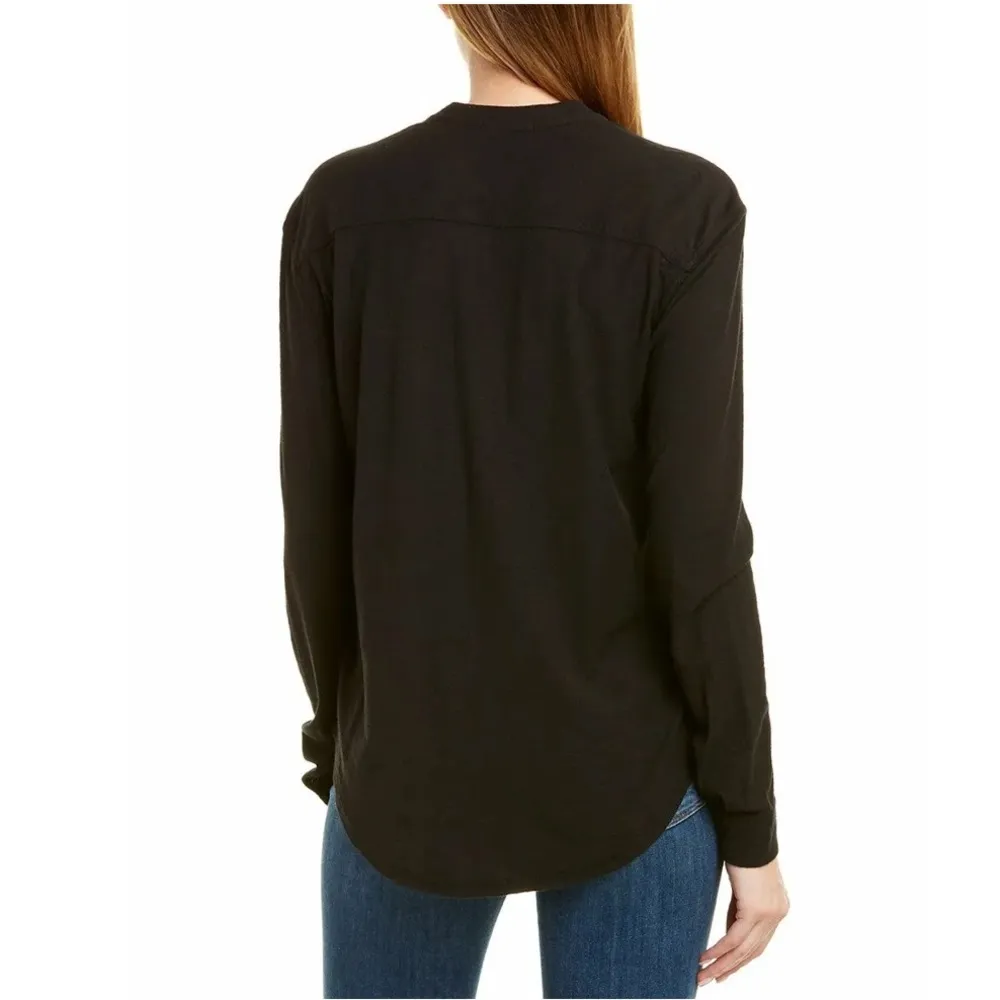 James Perse Shirt Top Black Cotton Pocket Henley Tee Long Sleeve - Image 2