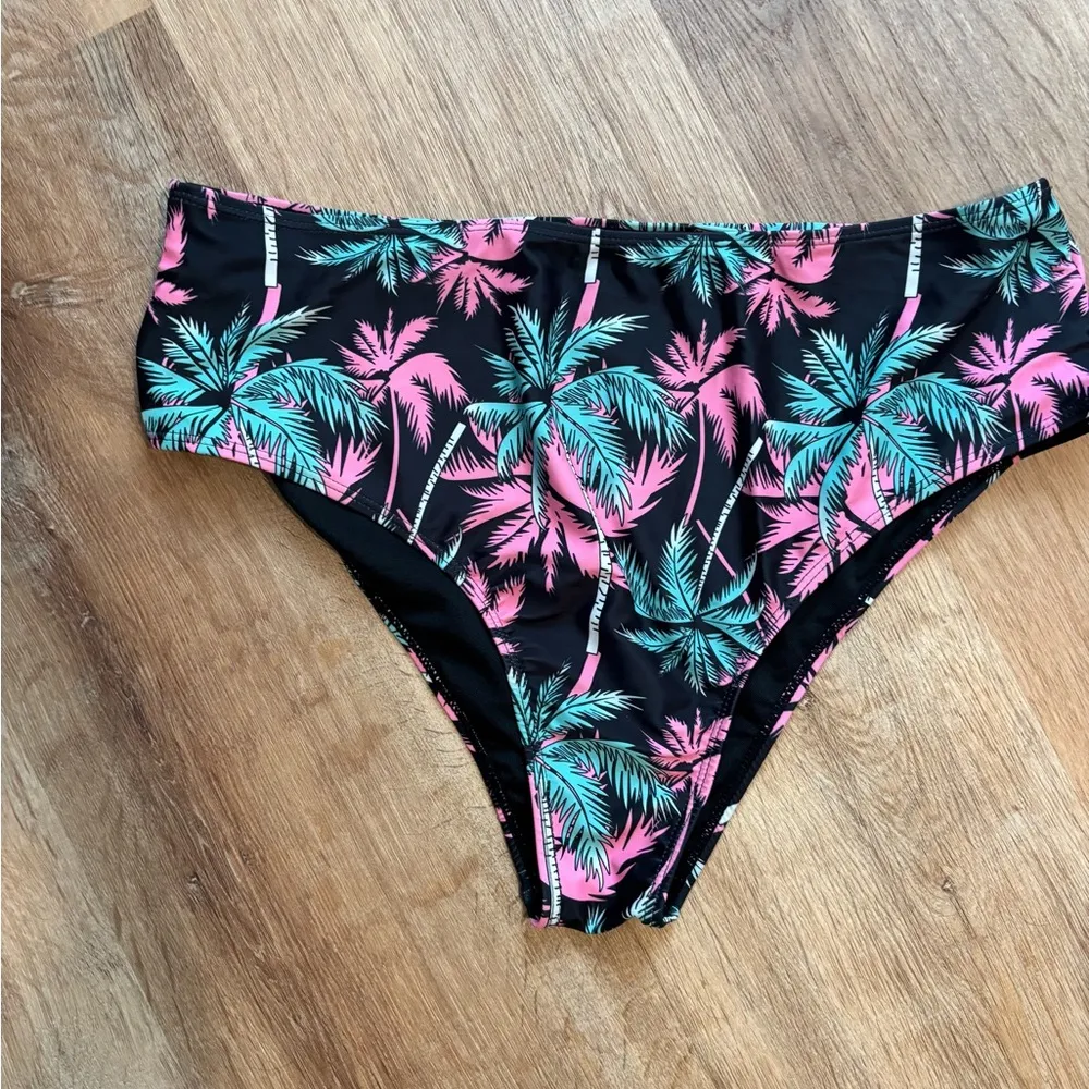 Plus Size Tankini Two Piece Black Tropical Print Size 3x - Image 4