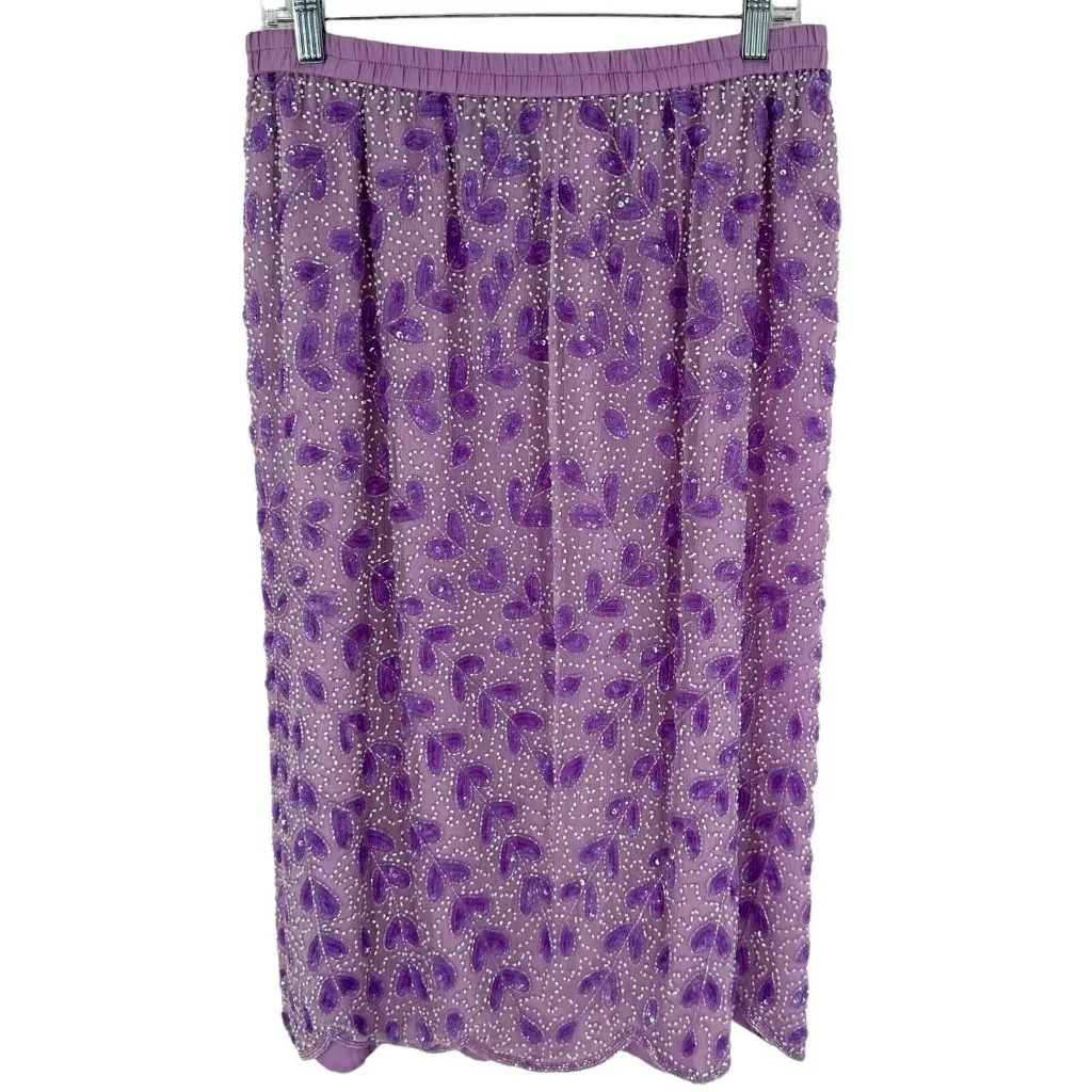 Vintage Jean for Joseph LeBon Lilac Purple Fully Beaded Top & Skirt Size 12 Set - Image 7