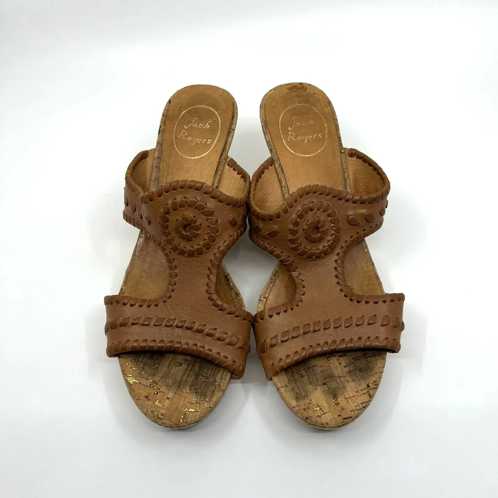 Jack Rogers Brown Leather Cork Wedge Sandals Women's 9 US - Image 5