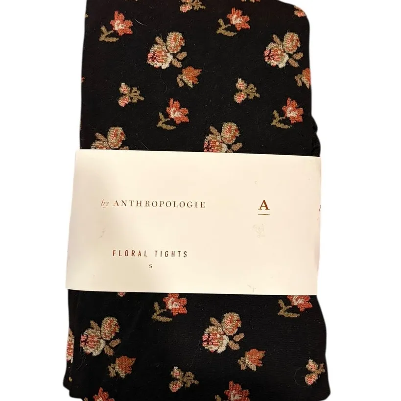ANTHROPOLOGIE Ditsy Floral Tights Size Small Opaque NWT Pink Flowers - Image 4