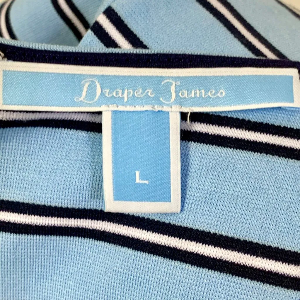 Draper James Ponte Striped A Line V-Neck Large Blue Black Short Sleeve Dress - Image 9