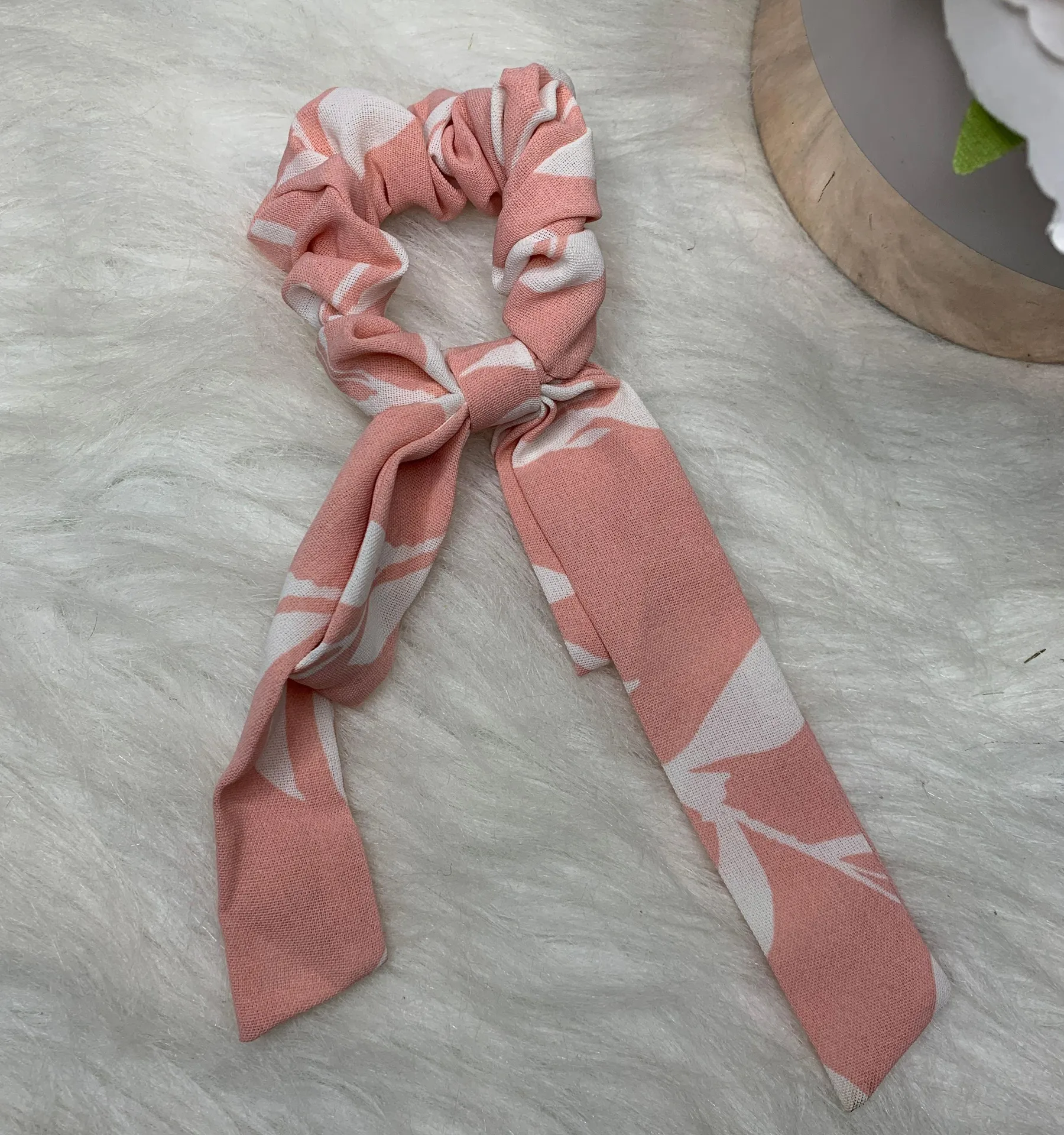 Pink & White Short Tail Scrunchie - Image 2