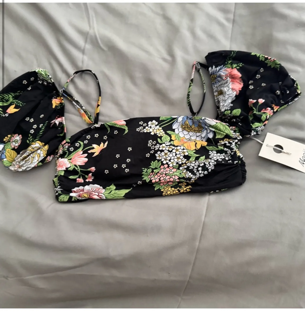 MAAJI Black Bouquet Antonia Puff Sleeve Bikini Top -NWT - Image 6