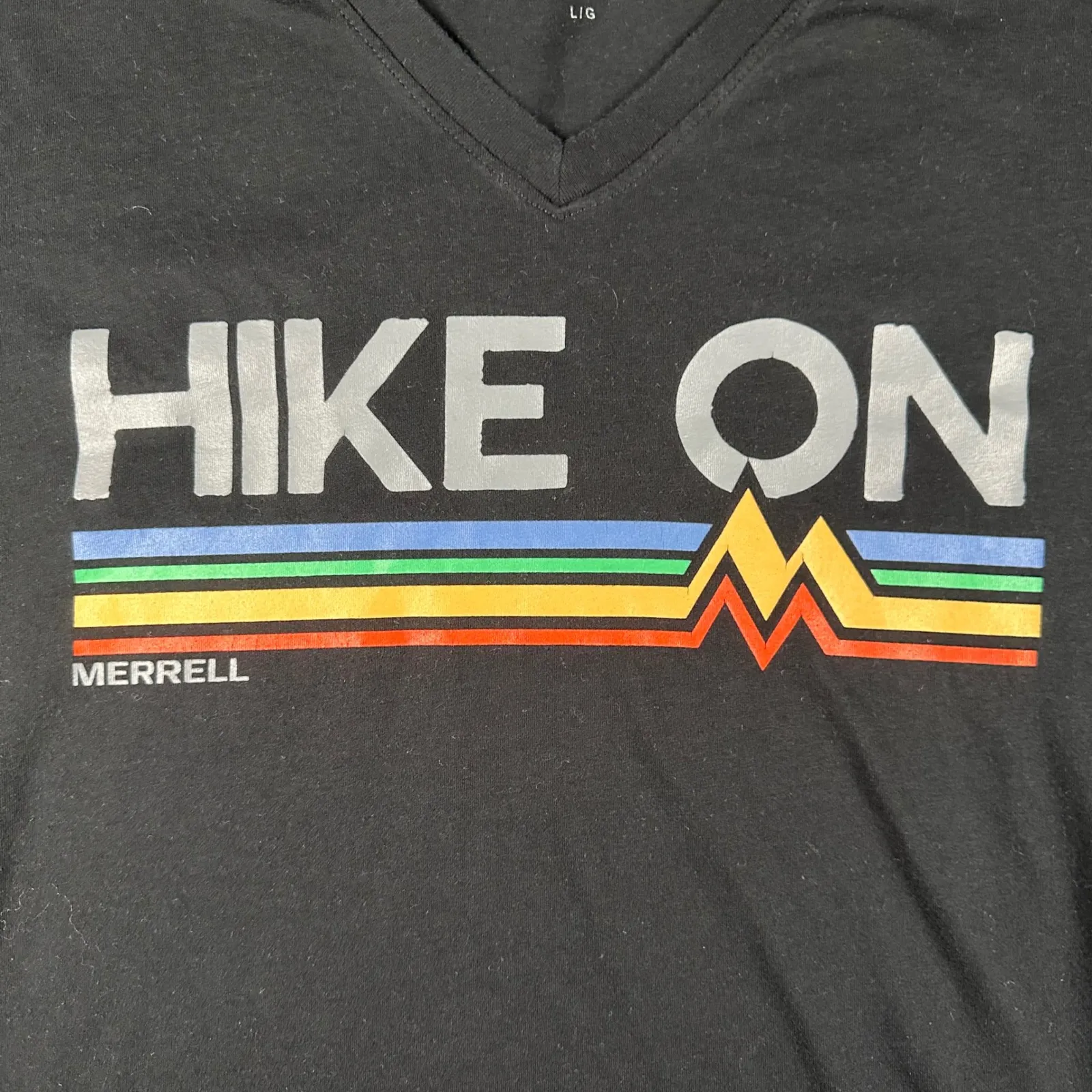 Merrell T-shirt Womens Lrg Hike On Black Short Sleeve V Neck Outdoors Athleisure - Image 2