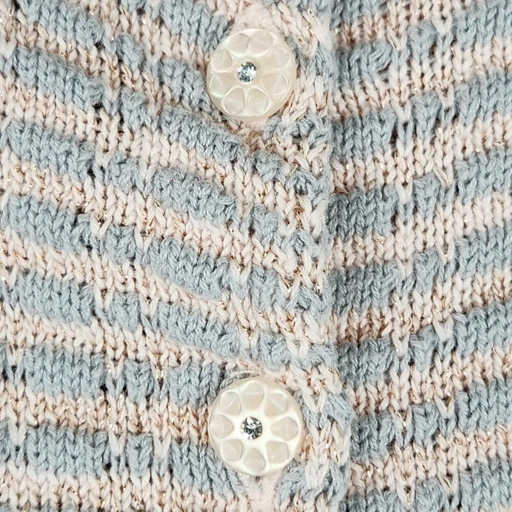 Anthropologie Knitted & Knotted Metallic Cardigan Size S Pink Blue Gold - Image 4