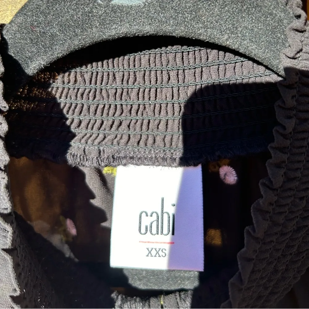 Cabi Floral Embroidered Smocked Neck‎ Long Sleeve Sheer Blouse, Xxs Oversized - Image 5