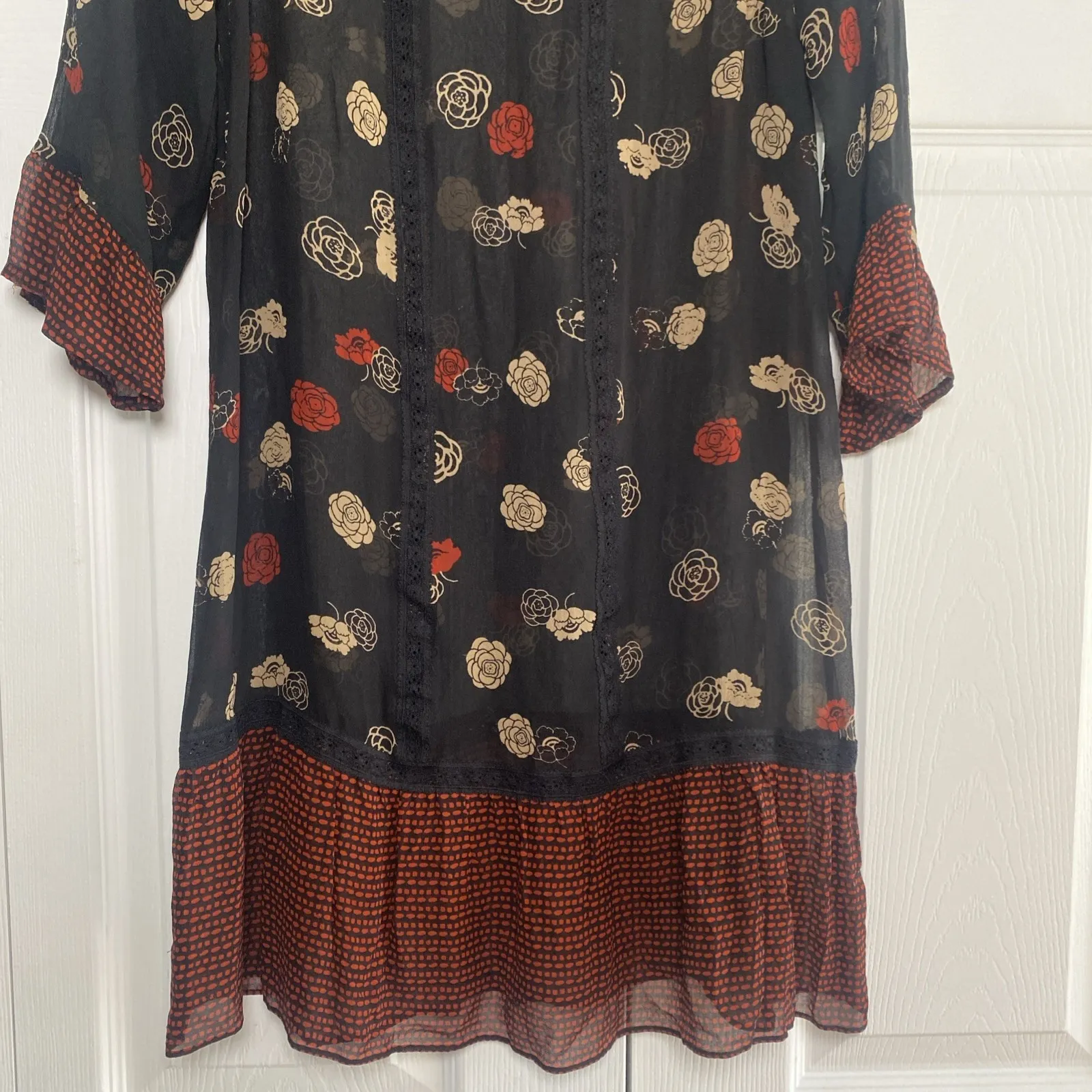 Moulinette Soeurs Womens XS Anthropologie Black Sheer Floral Top - Image 3
