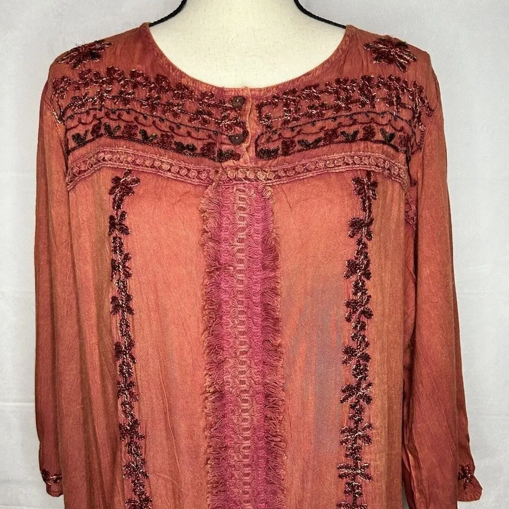 Ana-K Anandas Collection Long-Sleeve Embroidered Peasant Top Tunic Sz Large NWT - Image 8