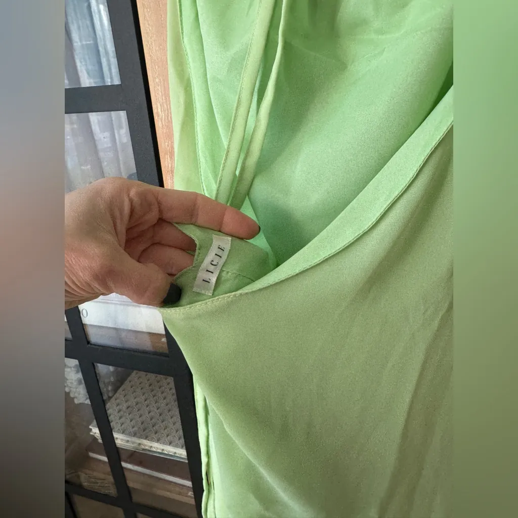 Vintage gown dress rosette halter neck lime green rose flower organza wedding - Image 6