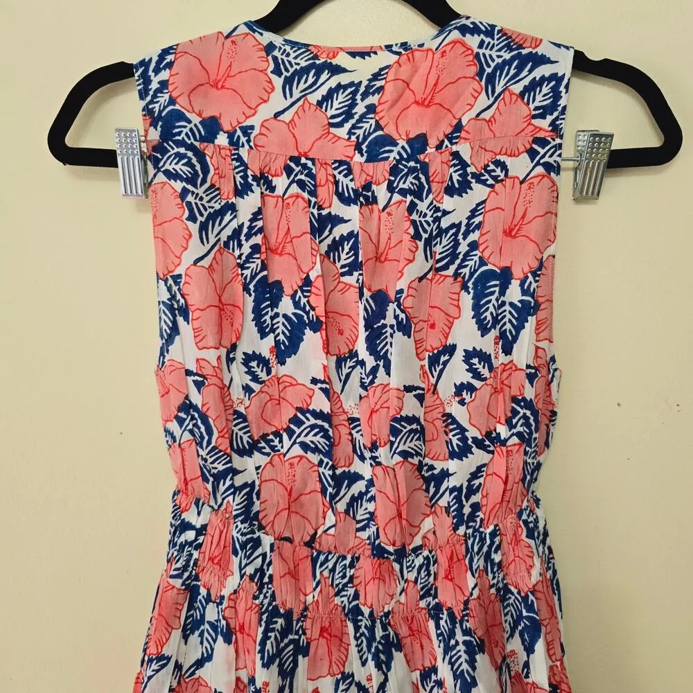 Anthropologie Roller Rabbit Hibiscus Floral Print Mini Dress Blue Red Size XS - Image 7