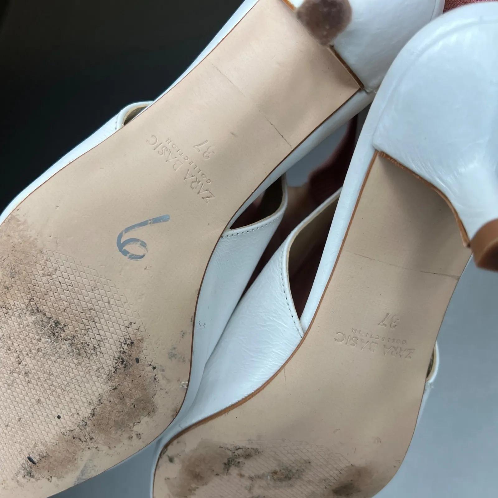 ZARA BASIC Women White Pointed Toe Slingback Kitten Heel Shoes Size 37 - Image 6