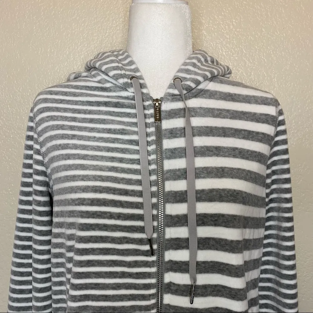 Calvin Klein Velour Mixed-Stripe Zip-Up Hoodie in Gray and White Size Medium NWT - Image 3