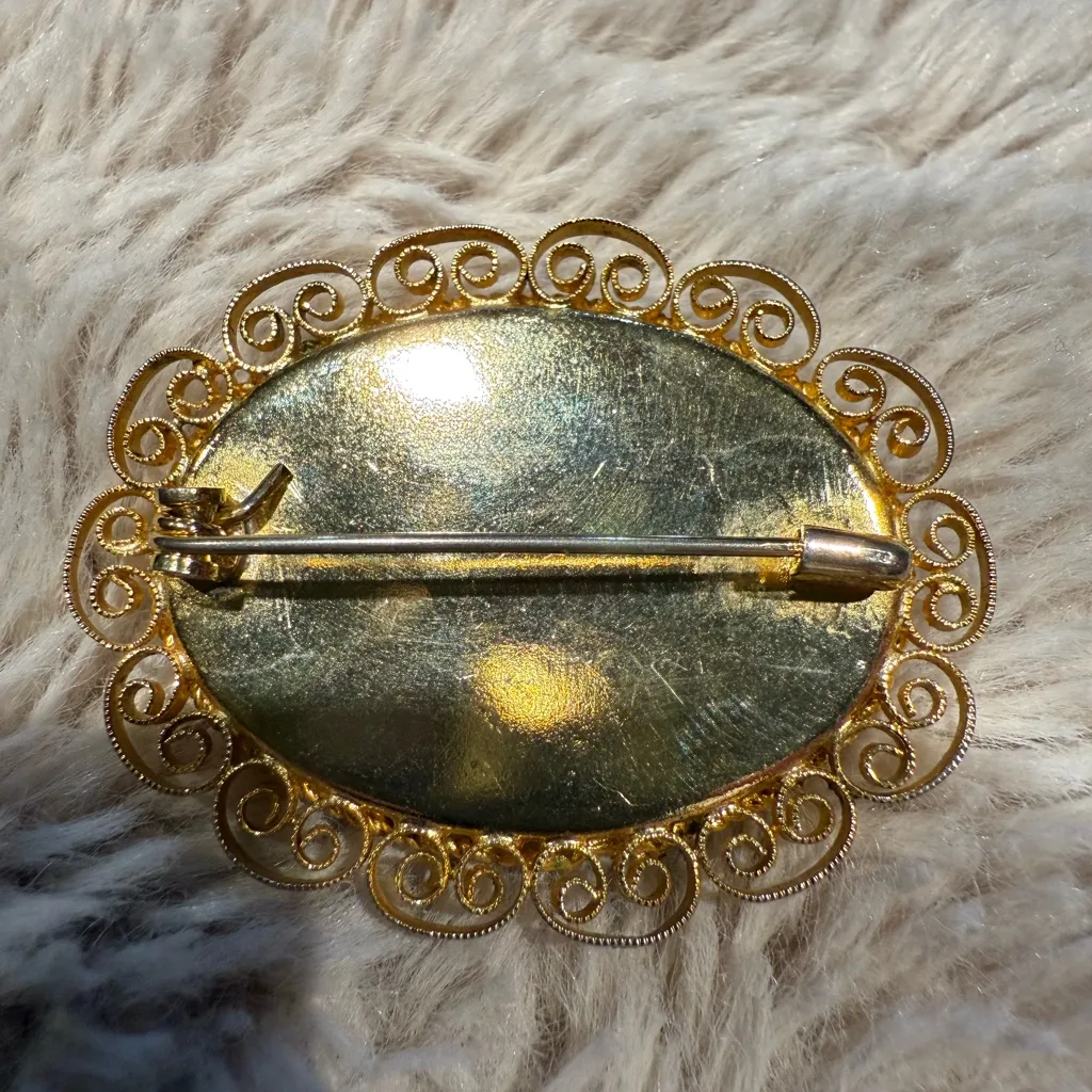 Vintage Gold Micromosaic Micro Mosaic Flower Design‎ Brooch Pin - Image 8