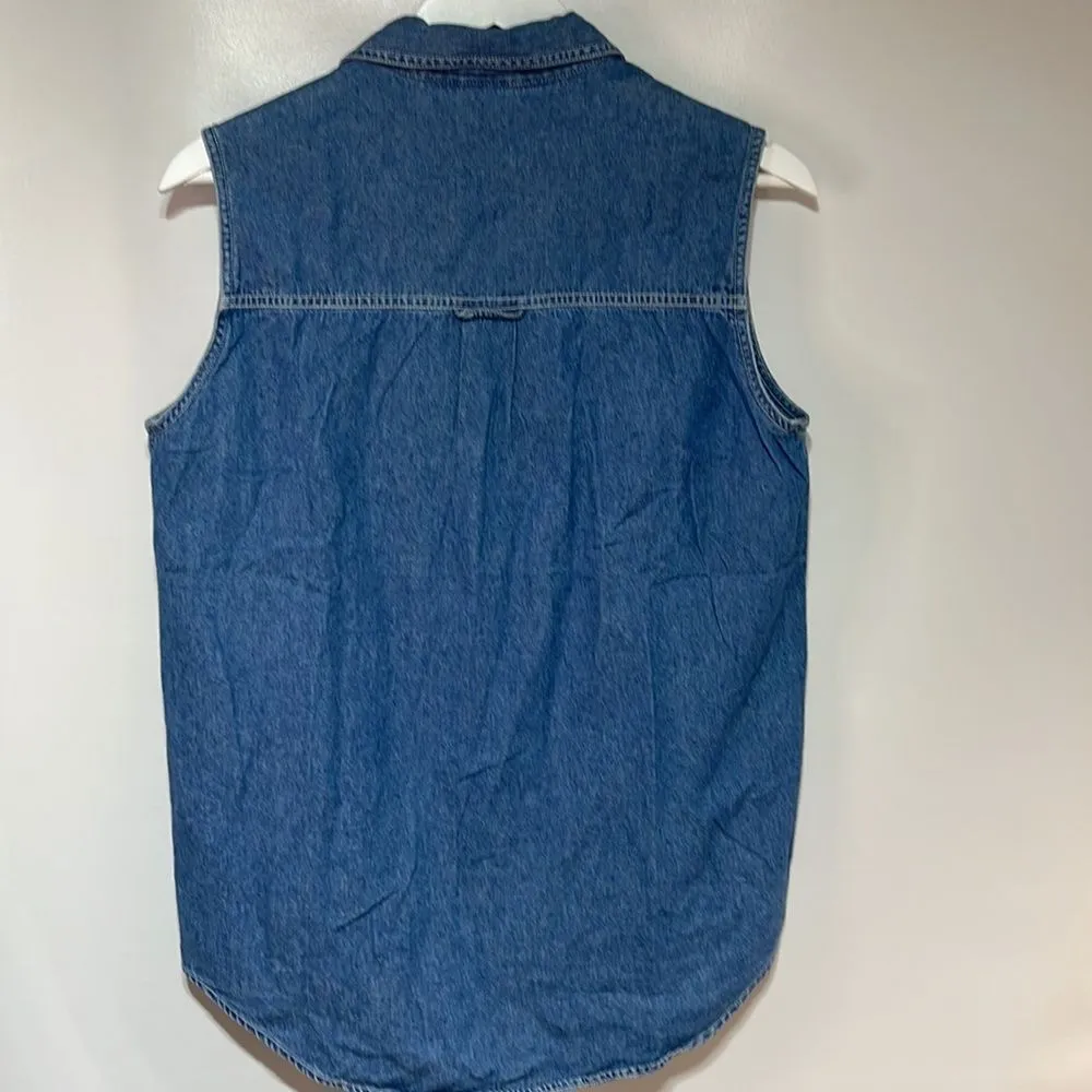 Looney Tunes Vintage Sleeveless Denim Top 90’s Tweety Bird Medium EUC Blue - Image 12