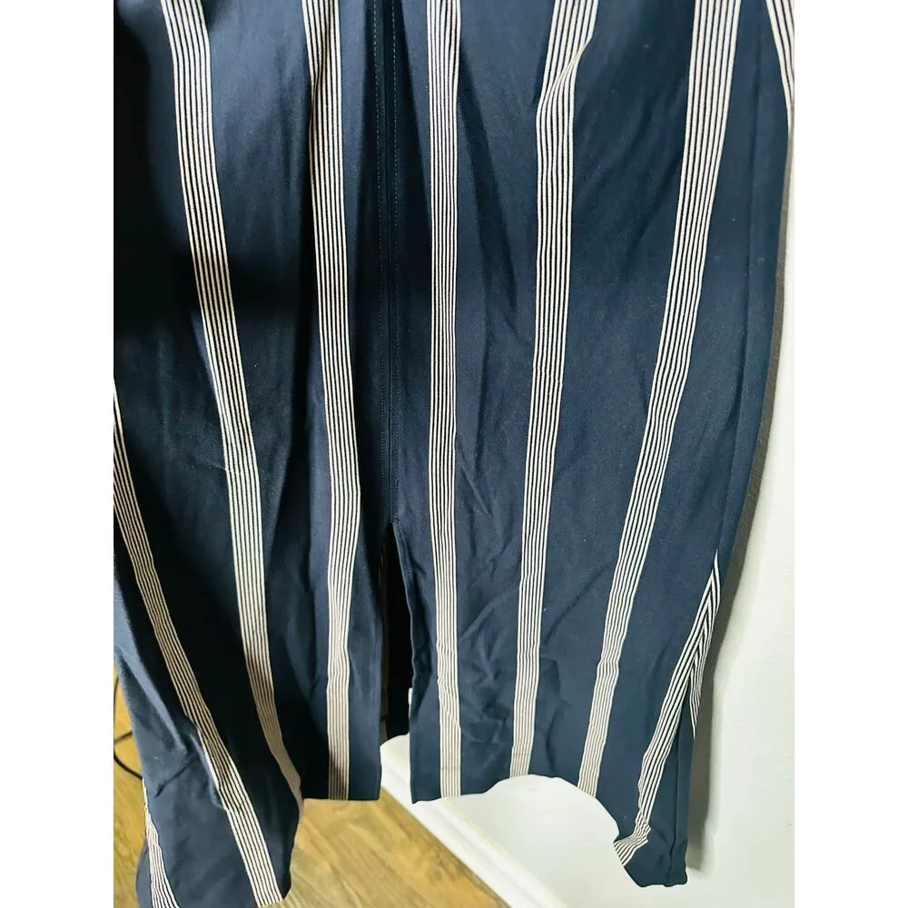 TANYA TAYLOR Dark Navy Blue Pinstripe A-Line Sleeveless Midi Dress Size Large - Image 10