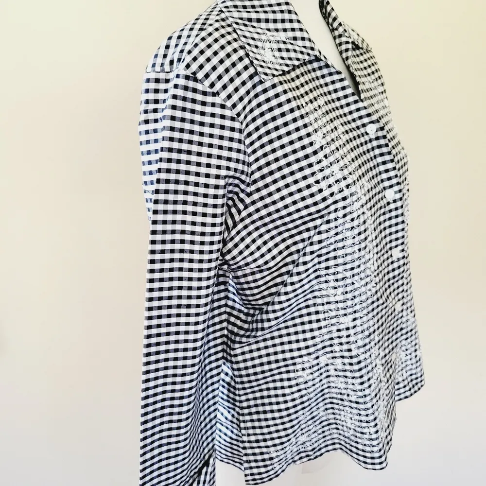 Anne Carson gingham embroidered silk tafetta blazer size large - Image 4