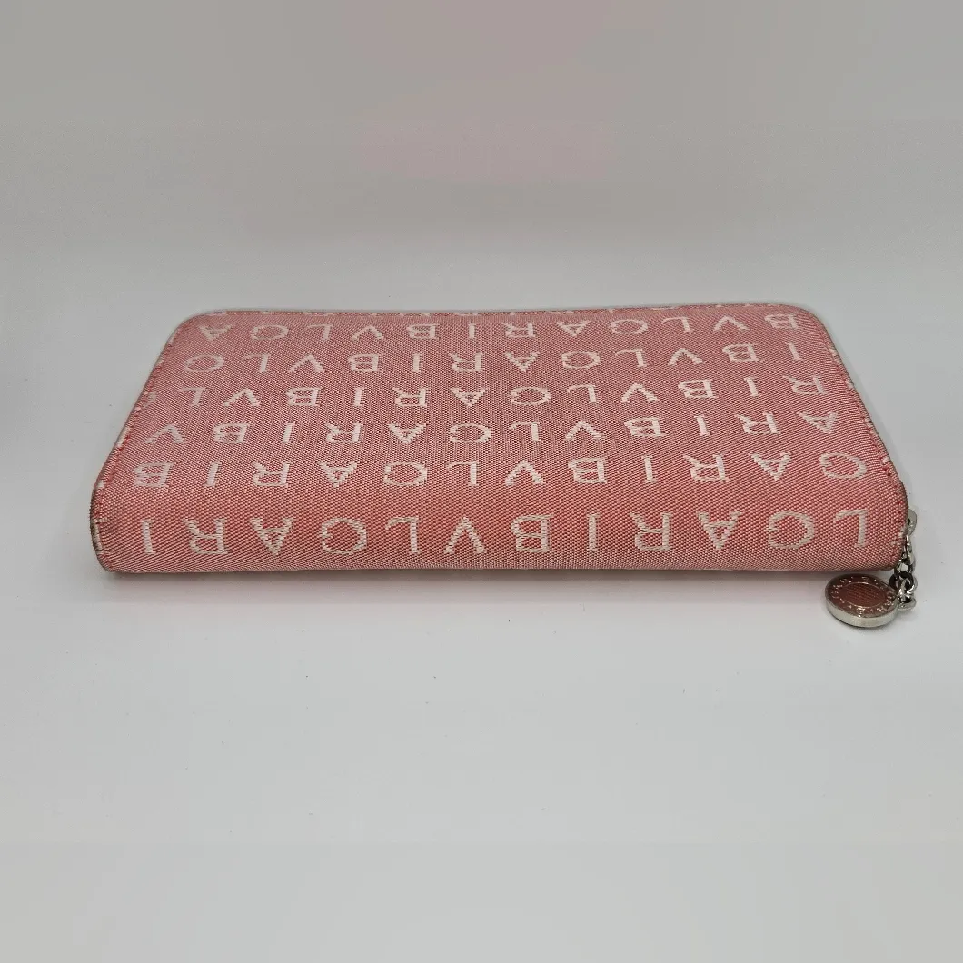 BVLGARI Signature Logo Pink Zip Around Wallet Luxury Designer Monogram Canvas - Image 3