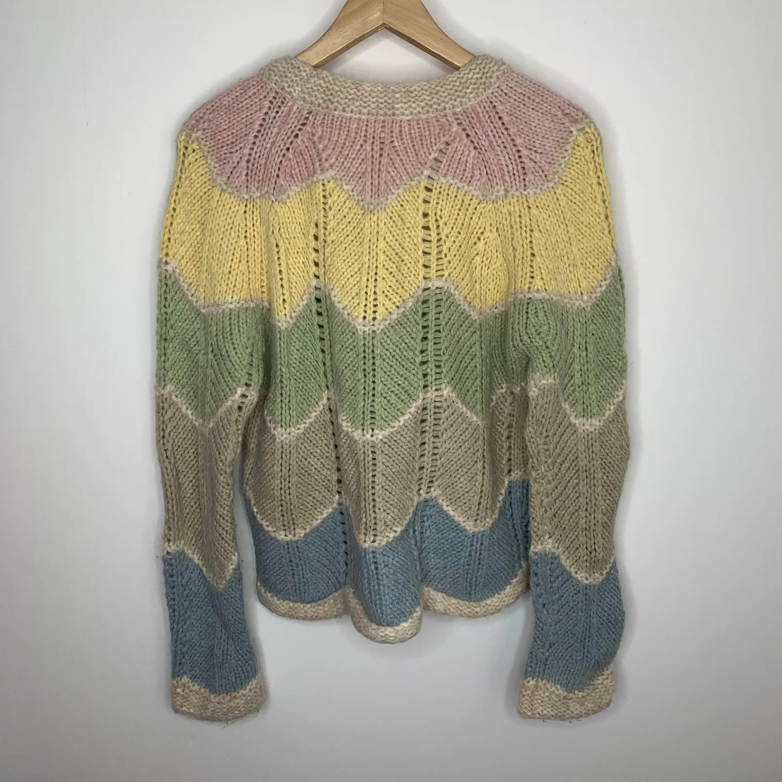 Loveshackfancy Deena Alpaca Wool Rainbow Pastel Zig Zag Cardigan Womens Small - Image 7
